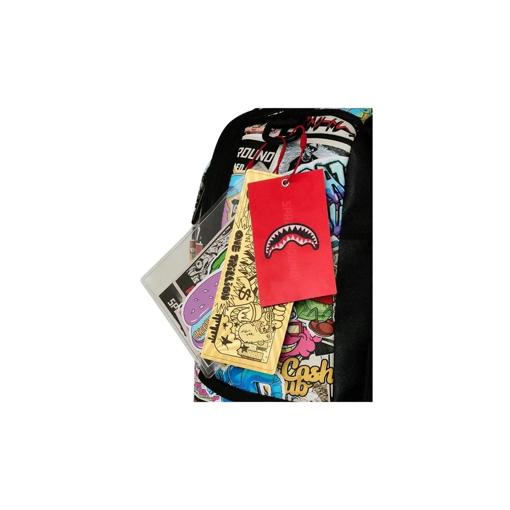 Sprayground Life's a Movie Backpack Multi Color Punk Sticker Shark Bag Limited